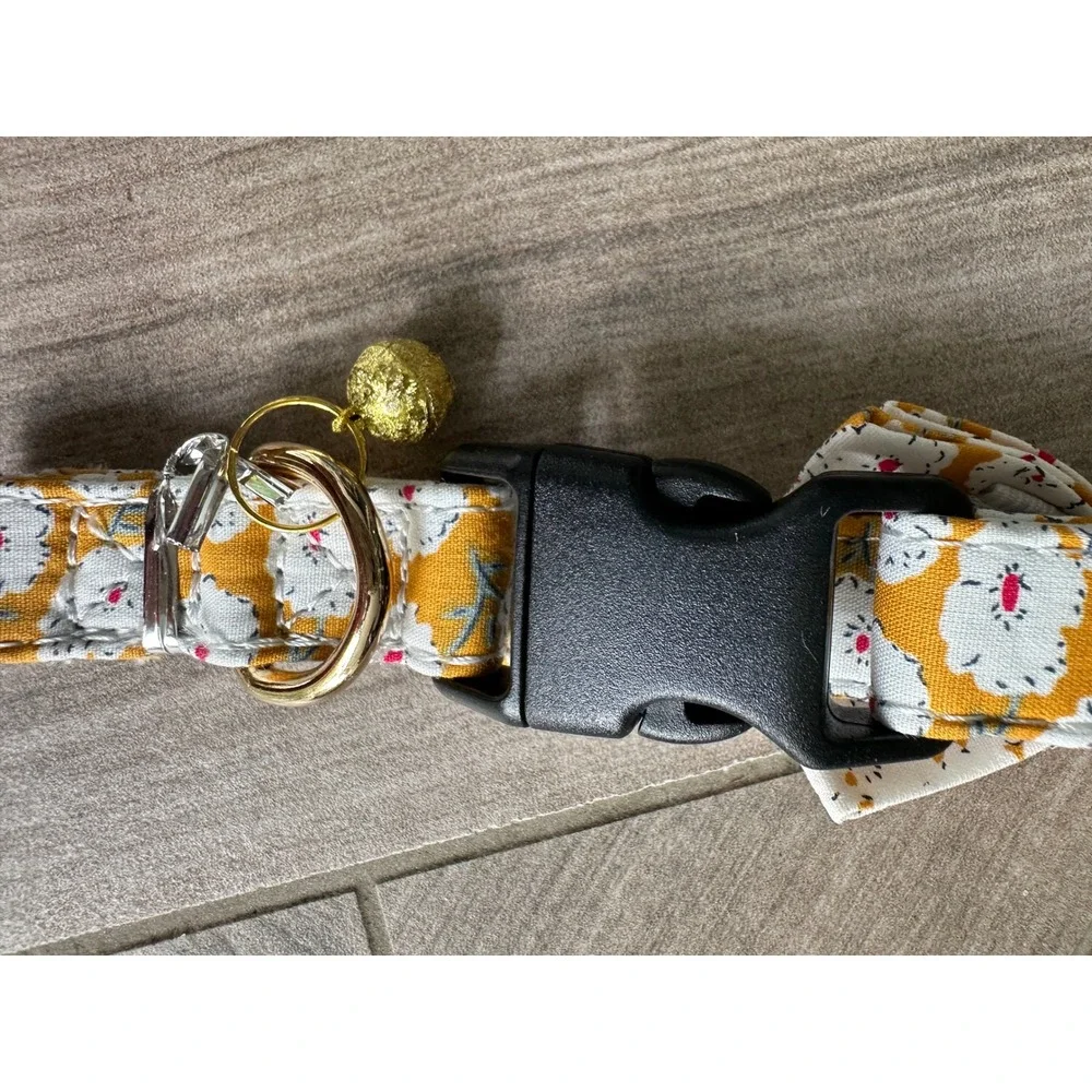 Floral Bow Tie Cat Collar‎ with Bell Adjustable Cute Kitten Safety Buckle